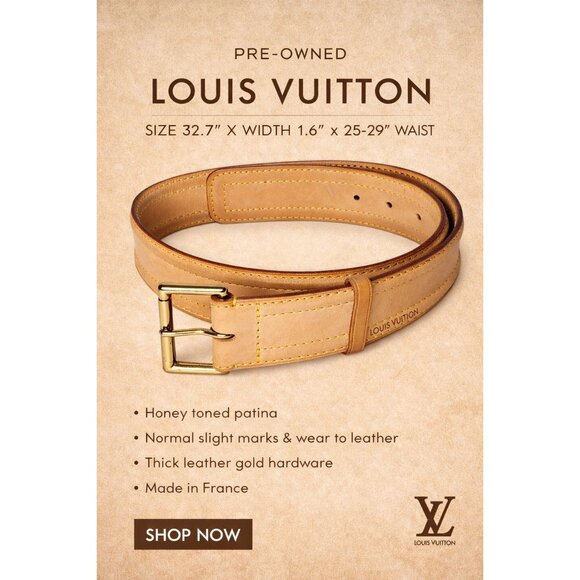 LOUIS VUITTON Vachetta Monogram Leather Belt Tan Size US Waist 25-28\